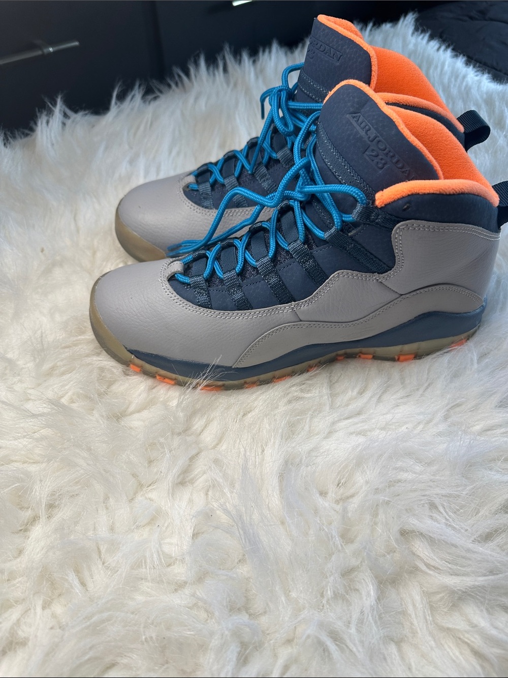 Kids Gray and Navy Jordan 10 size 7y